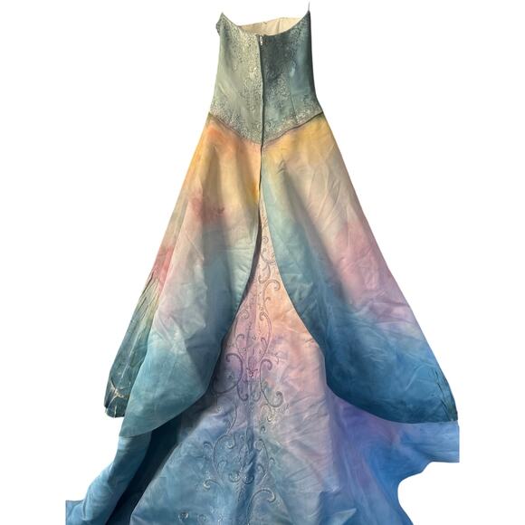 Hand-Painted One of a kind Strapless Beaded Sunset Ombre Gown -Art Couture Sz 6 - Picture 5 of 16